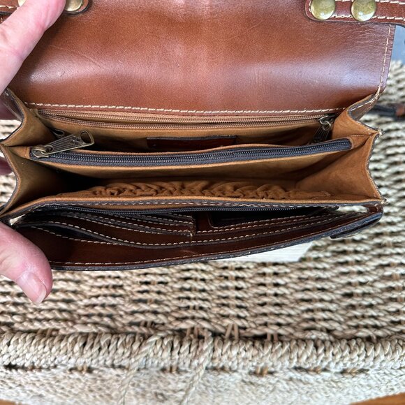 Patricia Nash Bianco Map Leather Wristlet Crossbody Riot Rust NWT - Picture 11 of 16